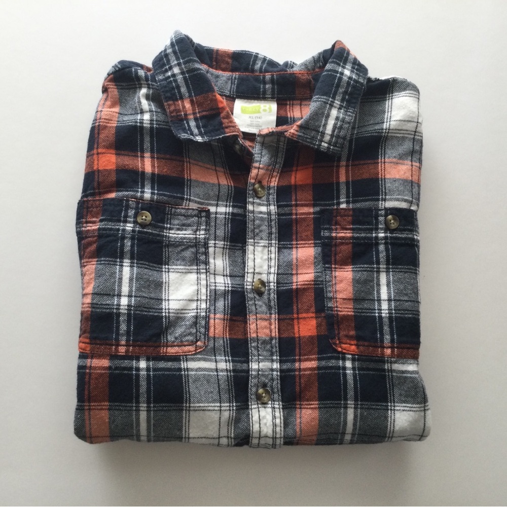 Crazy 8 Boys Orange & Navy Plaid Flannel Shirt